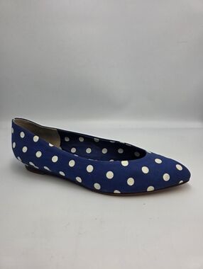 Vintage Norma Kamali Navy Blue White Polka Dot Pointed Toe Flats 7.5 Unworn ✨